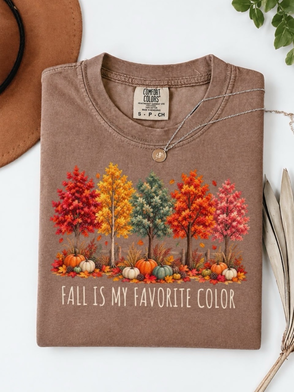 Comfort Colors Espresso Fall Trees Graphic Tee - Autumn Pumpkin Design